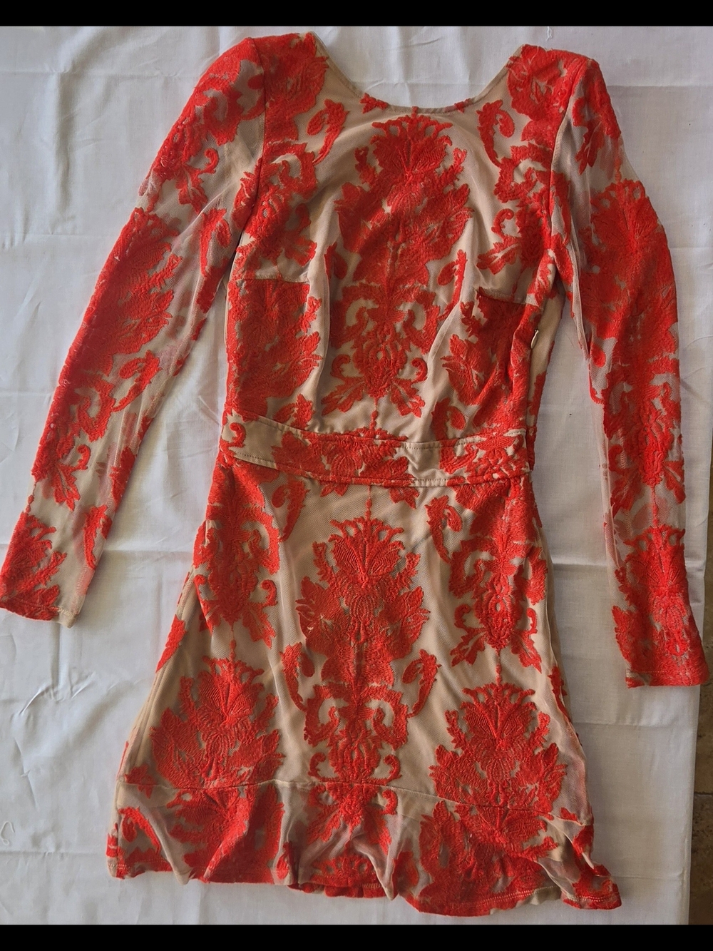 For Love And Lemons  Red Floral Embroidered Long Sleeve Dress Goth FallWinter X